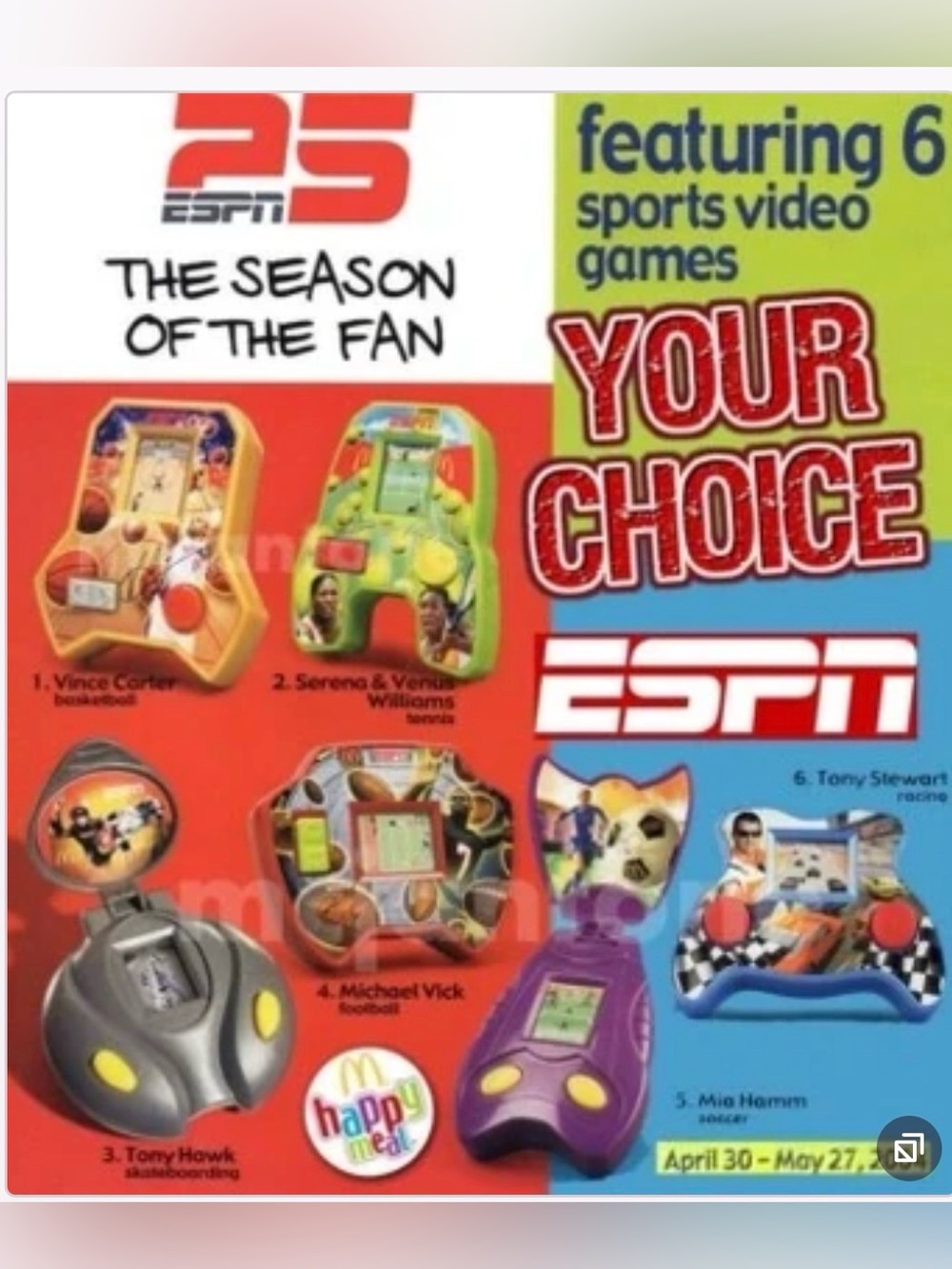 McDonalds ESPN Happy Meal Toy 2004 Electronic Games Complete Set 6 New Sealed